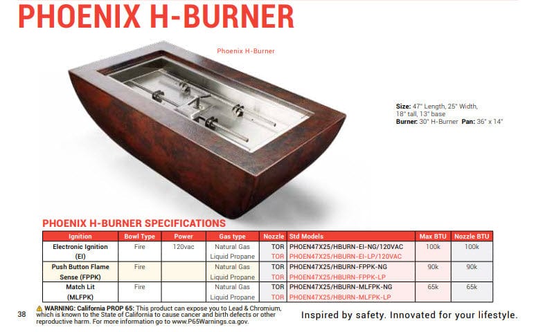 HPC Fire 47"x25" Phoenix Hammered Copper Gas Fire Bowl with Torpedo H-Burner
