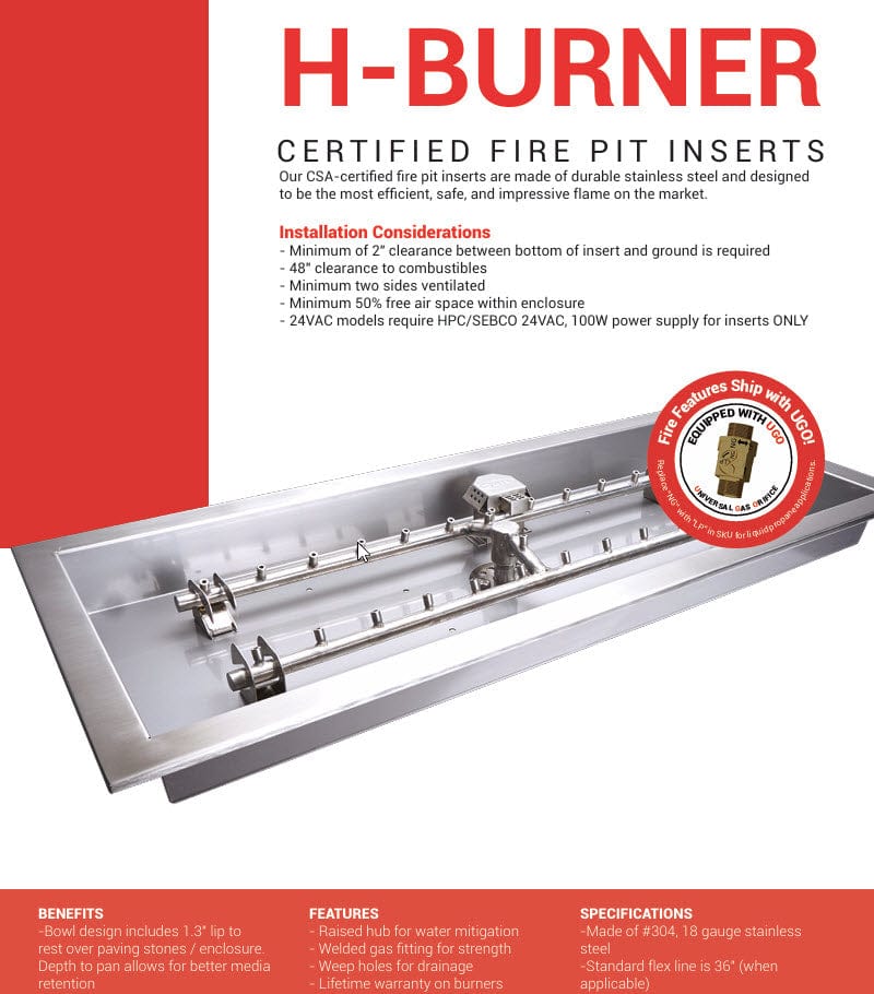 HPC Fire Torpedo H-Burner with Pan Electronic Ignition Gas Fire Pit Kit