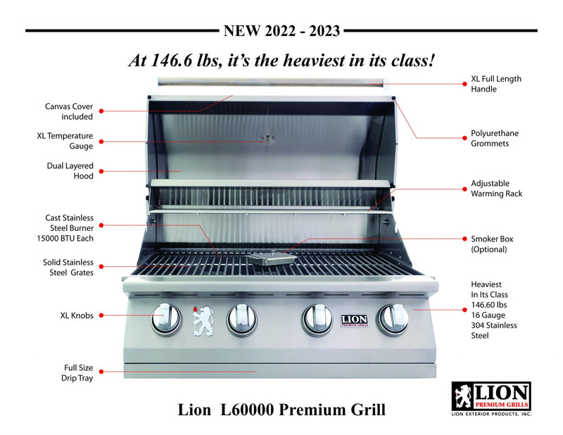 Lion 32-Inch Stainless Steel Built-In Grill - L60000
