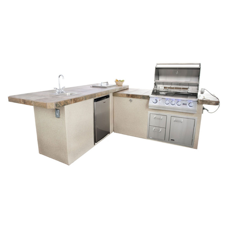 Lion Commercial Q 8 3/4-Foot BBQ Island With Gas Grill, Side Burner, Sink & Refrigerator