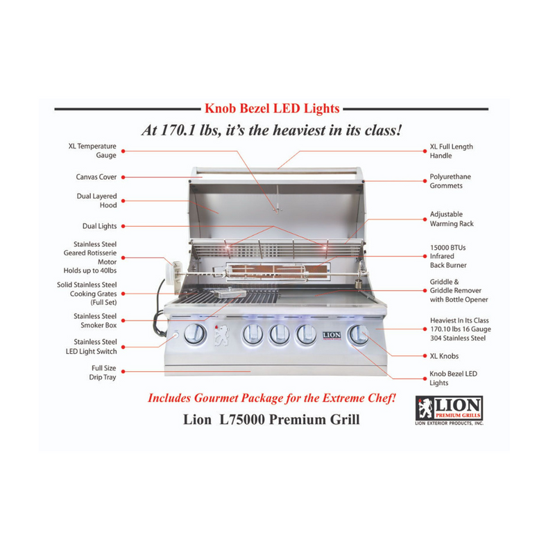 Lion Commercial Q 8 3/4-Foot BBQ Island With Gas Grill, Side Burner, Sink & Refrigerator