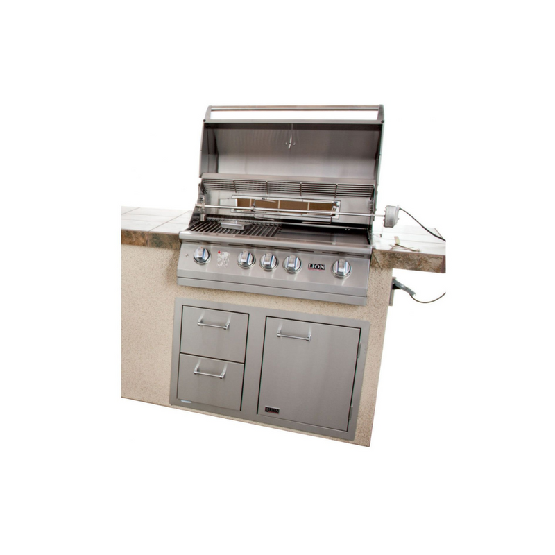 Lion Commercial Q 8 3/4-Foot BBQ Island With Gas Grill, Side Burner, Sink & Refrigerator