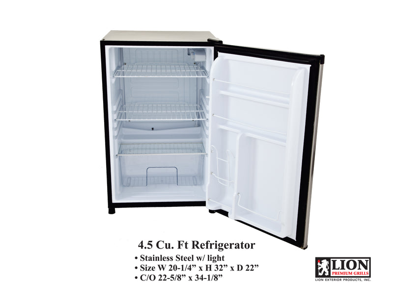 Lion Stainless Steel Outdoor Compact Refrigerator 4.5 Cu. ft "32 x 20 1/8"